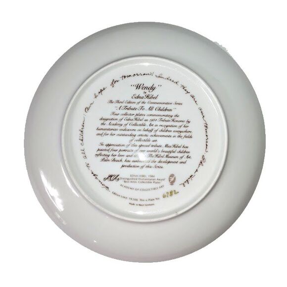 Edna Hibel A Tribute To All Children Wendy Collector Plate 1984 - Picture 2 of 2